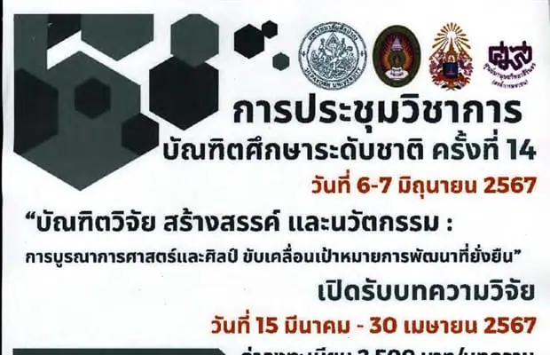 (งานประชุมวิชาการ) ขอความอนุเคราะห์ประชาสัมพันธ์โครงการประชุมวิชาการบัณฑิตศึกษาระดับชาติ ครั้งที่ 14