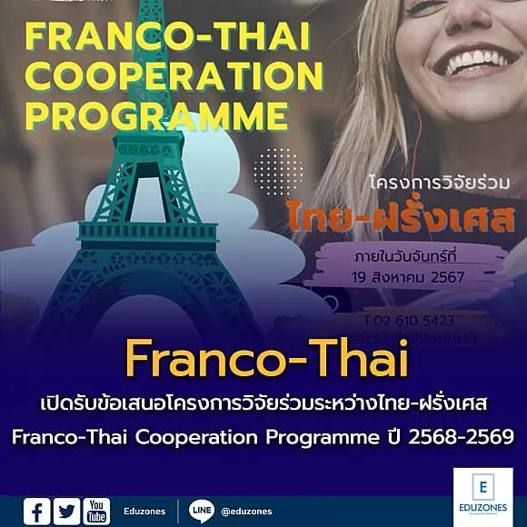 (อบรม) ประชาสัมพันธ์เชิญชวนเข้าร่วมการประชุมเชิงปฏิบัติการการจัดทำข้อเสนอโครงการวิจัยร่วมภายใต้ความร่วมมือด้านอุดมศึกษาและการวิจัยระหว่างไทย-ฝรั่งเศส ประจำปี พ.ศ.2568-2569