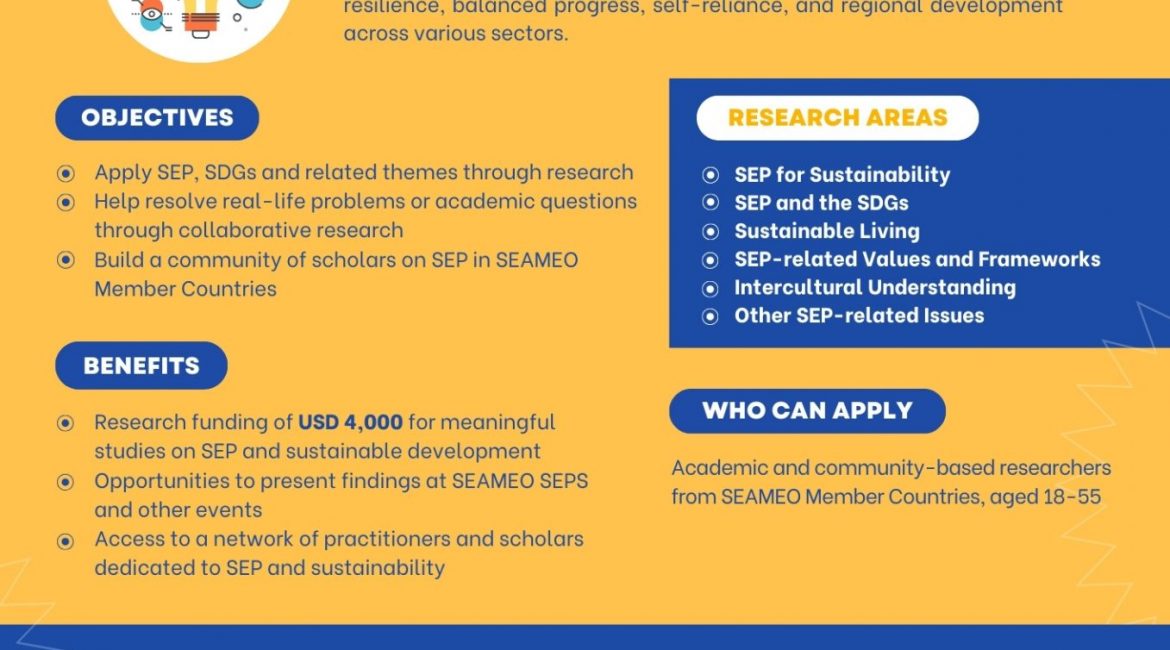 (ทุนภายนอกมหาวิทยาลัย) ประชาสัมพันธ์โครงการทุนวิจัย SEAMEO SEPS Research Grants Project