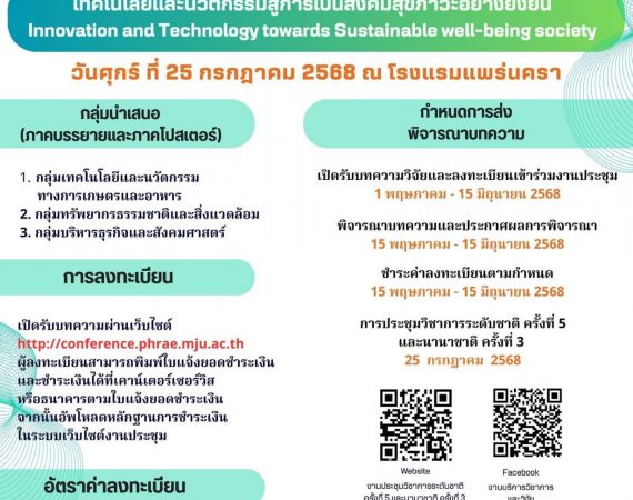 (งานประชุมวิชาการ) ขอความอนุเคราะห์ประชาสัมพันธ์การขยายเวลาการรับบทความวิจัย การประชุมวิชาการระดับชาติ ครั้งที่ 5 และนานาชาติ ครั้งที่ 3