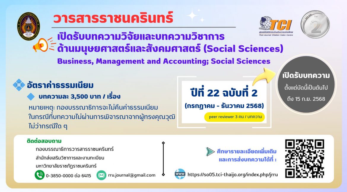 (วารสาร) ขออนุญาตประชาสัมพันธ์เชิญชวนส่งบทความเพื่อเผยแพร่ในวารสารราชนครินทร์