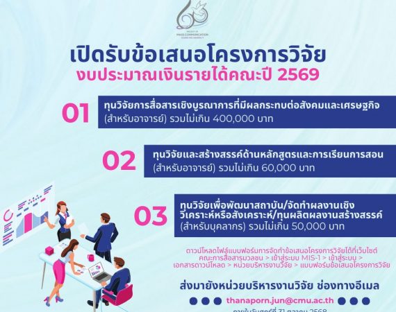 (ทุนวิจัยภายในคณะ) การเปิดรับข้อเสนอโครงการวิจัยเพื่อขอทุนอุดหนุนวิจัยจากงบประมาณเงิน รายได้คณะ ปีงบประมาณ 2569